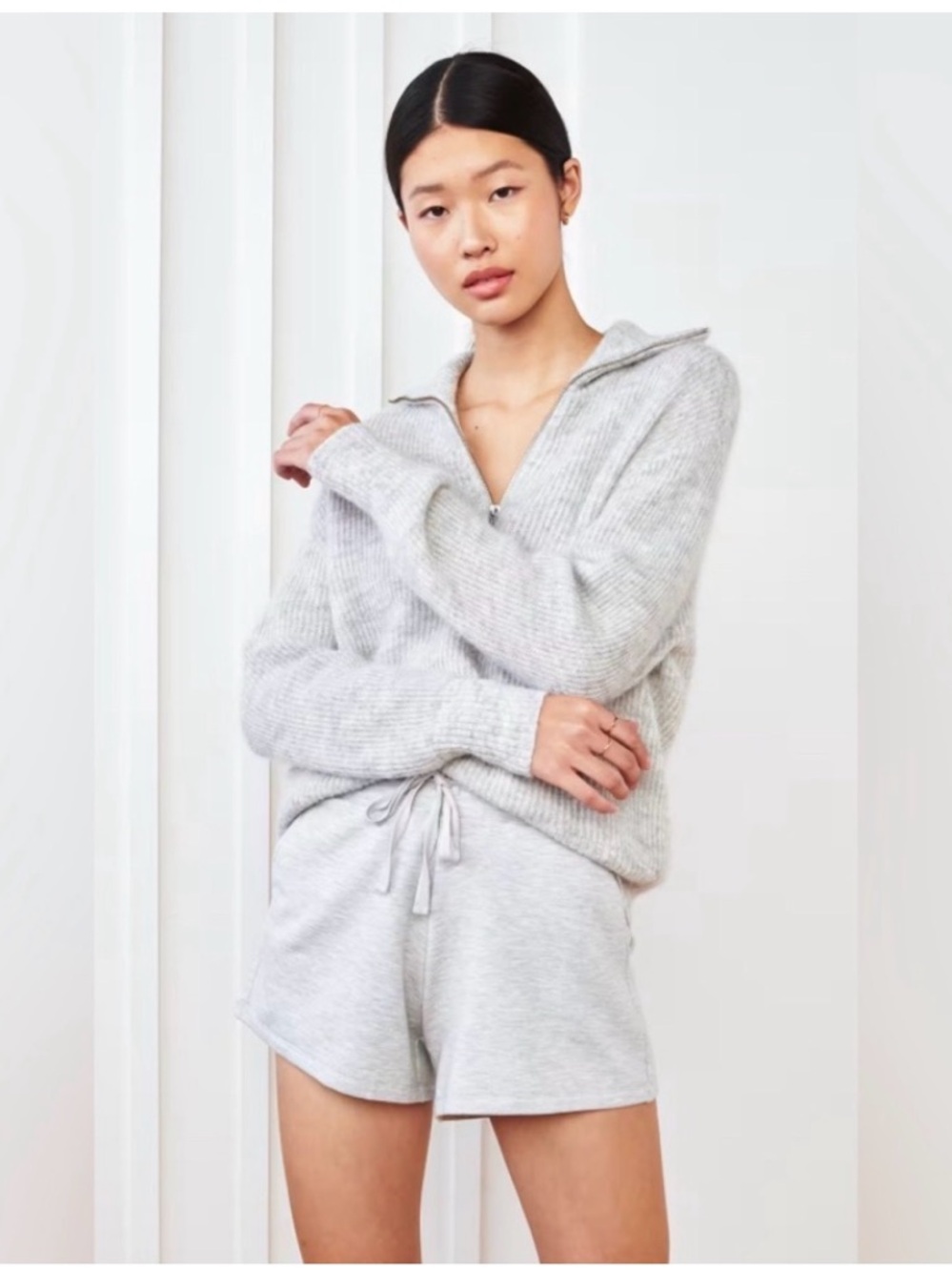 Quince Light Gray Baby Alpaca-Wool Quarter Zip Pullover Sweater Sz S